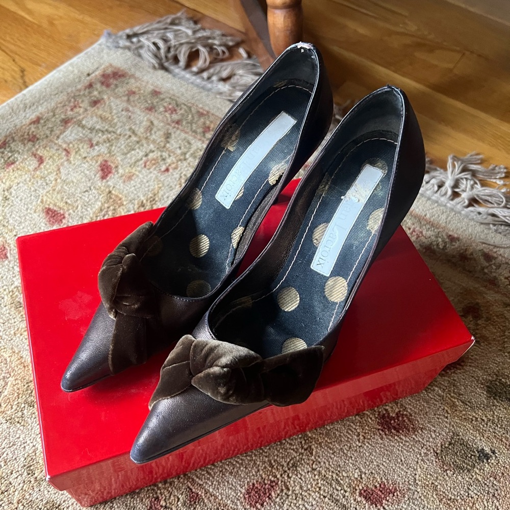 Christian Lacroix Dark Brown Velvet Bow Heels
